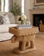 Scalloped Rattan Elephant Side Table - Image 3