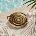 Round Ata Tray - Yellow Motif - Set of 2 - Image 2