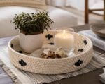 White Rattan Tray with black motif 50cm - Image 2